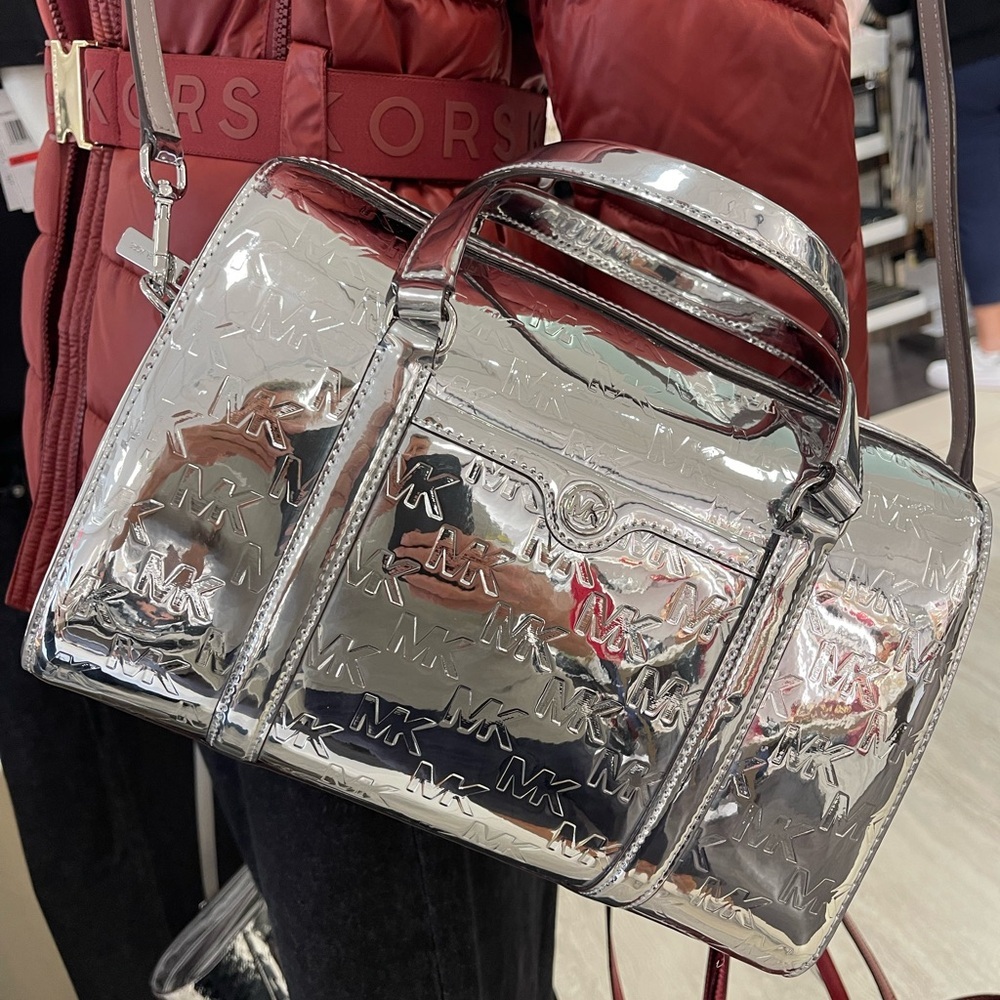 MICHAEL KORS Jet Set Medium Patent Logo Debossed Duffel Crossbody Bag
Silver - Picture 10 of 16